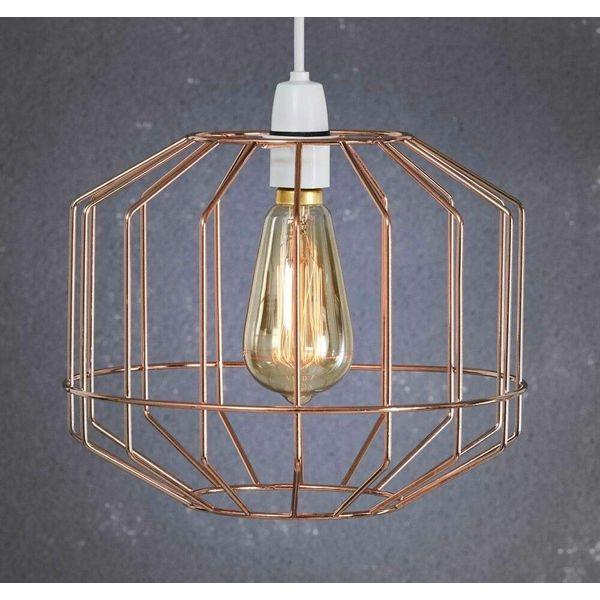 Retro Design Light Shade - Metal Wire Basket Cage Lamp Shade - Ceiling Pendant Light Shade - Wire Cage Lamp Shade - Industrial Vintage Style - Easy Fit Metal Lamp Shade - Copper 1