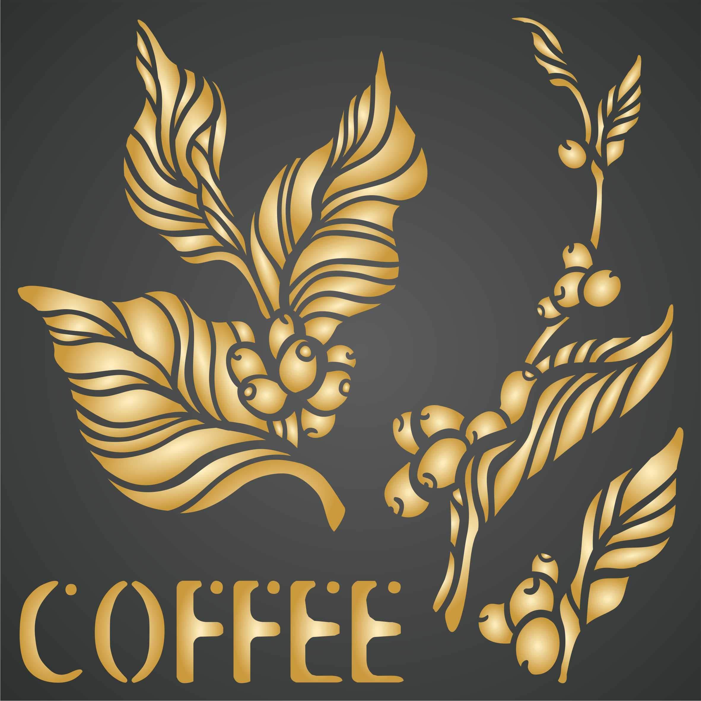 Coffee Stencil, 33 x 33 cm (L) - Coffee Bean Plant Word Art Stencils for Painting Template 3