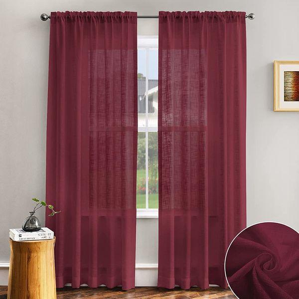 Carvapet Red Voile Curtains Transparent Net Curtains Sheer Drapes 72 drop, Rod Pocket, 2 Panel 1