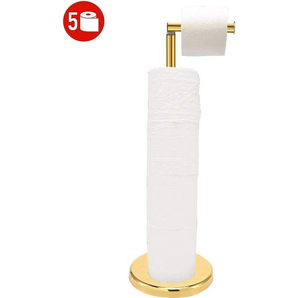TeinJaen Toilet roll Holder Free Standing Gold with Heavy Floor,19 x19 x55cm,for Bathroom,Stainless Steel Gold 2