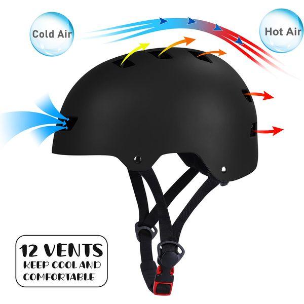 GIEMIT Bike Helmet,Youth Skateboard Helmet Impact Resistance for Multi-Sport,Lightweight Adjustable Bicycle Helmet for Boys Girls Fit Head Size 54-58cm(21.2"-22.8â) (Black) 2