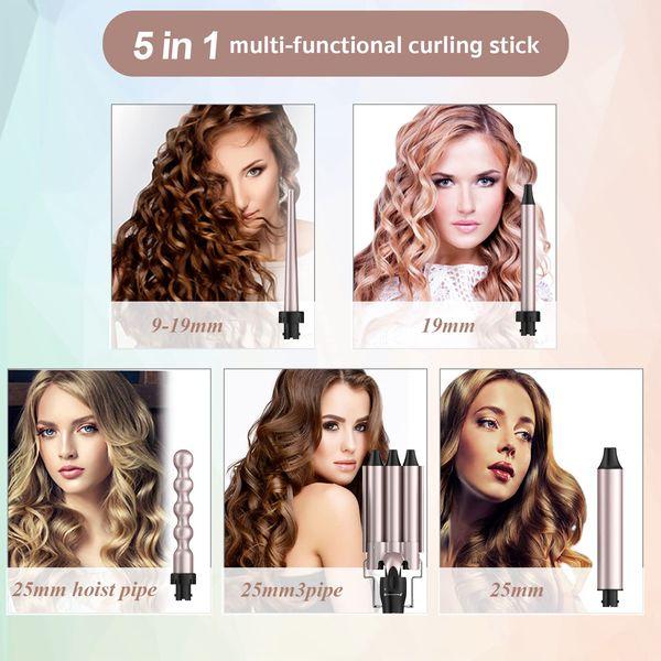 SevenPanda 5 in 1 Curling Iron Set with 3 Barrels Hair Wave Iron for Big/Medium or Small Curler,Waver Curling Wand for Long/Short Hair,Curling Wand Set 5 in 1 Curling Tongs 9-25mm with 3 Barrels 4