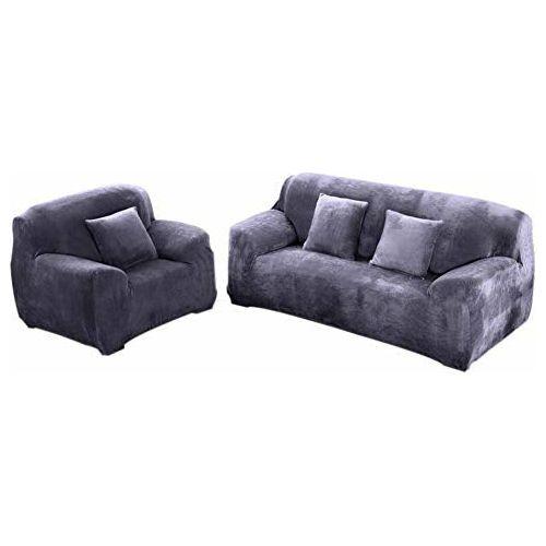 INMOZATA Sofa Cover High Stretch Soft Fur Velvet Sofa slipcovers Protector 1 2 3 Seater Couch Covers for L Shape Sofa Tub Chairs Love Seat, 195-230cm (Grey) 1