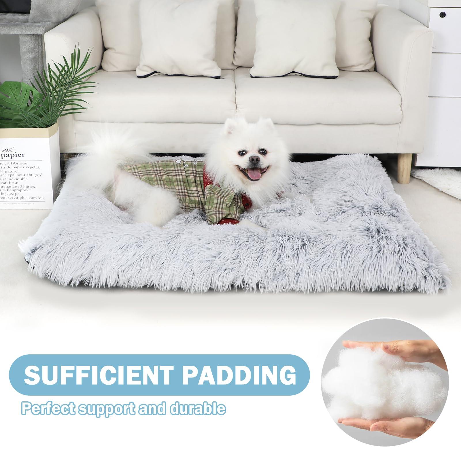 Nepfaivy Large Dog Bed Washable - Calming Anti Anxiety Dog Bed, Fluffy Dog Crate Mattress Cushion with Non-slip Bottom for Medium and Large Dogs and Pets, Gradient Grey, 93x65cm 1