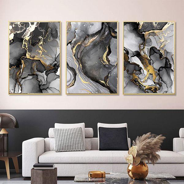 GHJKL Abstract Picture Set, Modern Pictures Canvas Living Room Bedroom Posters Wall Pictures Art Decor - Without Frame (Gold,Black, 50 x 70 cm x 3 pcs) 2