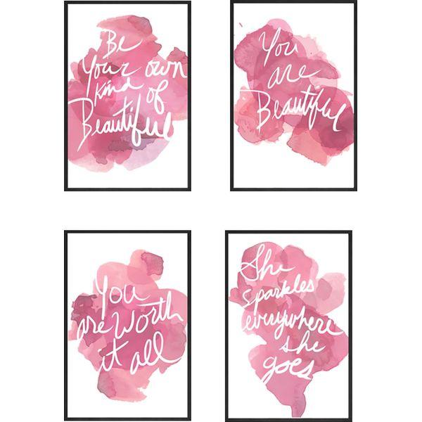 Set of 3 Framed Motivational Wall Art Pink Flamingo Quote for Living Room Home Decor, Canvas Painting Posters Print Pictures for Girl Room Office Kids Bedroom Home Decoration 0