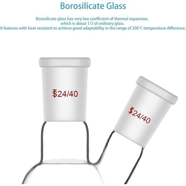 StonyLab Glass 500ml Heavy Wall 2 Neck Round Bottom Flask RBF, with 24/40 Center and Side Standard Taper Outer Joint - 500ml 2