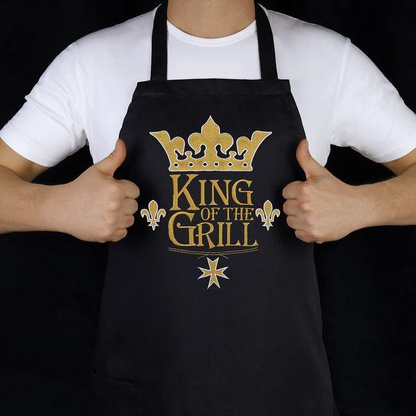 EXPRESS-STICKEREI KING OF THE GRILL Bib Apron for Men | Adjustable Grilling Apron with Pocket to hold Utensils, Spice Jars, Recipes, Beer | Gift Apron for BBQ Lovers, father, son, grandfather 4
