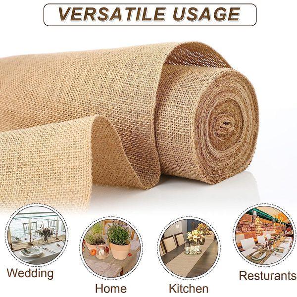 Jute Table Runner Jute Ribbon Roll 30 cm Wide 10 m 100% Natural Linen Jute Fabric with Premium 3 Line Side Seam Table Runner for Wedding Vintage Table Decoration Plants Cold Protection 2