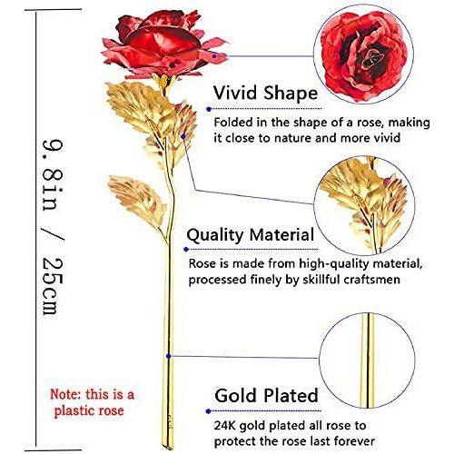 Beferr 24k Gold Plated Plastic Galaxy Rose Artificial Forever Rose Flower, Infinity Rose Gift for Her Girlfriend Wife Mum Women on Valentine's Day Mother's Day Anniversary Birthday Christmas - Red 3