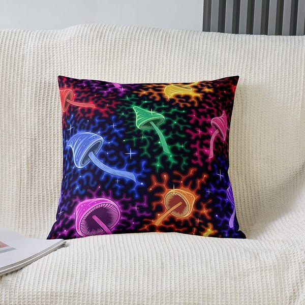 feelingyou Glowing Mushroom Pillow Cover for Home Bed Trippy Plant Glitter Star Plant Decor Cushion Cover Watercolor Geometry Graffiti Cushion Case for Party Housewarming Office RV,2 Pack,20"X20" 1