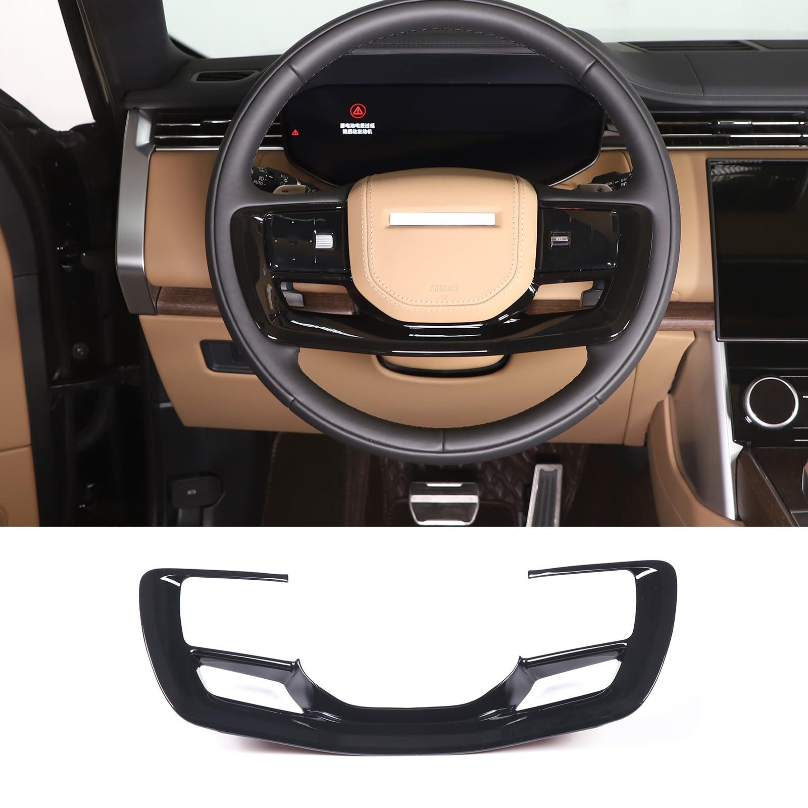 Car Steering Wheel Trim Cover Frame for Range Rover 2023, Steering Wheel Buttons Decal Cover Molding Sticker, ABS (Gloss Black)