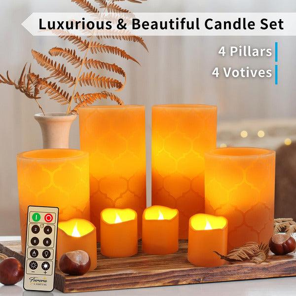 Furora LIGHTING LED Flameless Candles with Remote - Battery-Operated Flameless Candles Bulk Set of 8 Fake Candles - Small Flameless Candles & Christmas Centerpieces for Tables, Orange Nordic 1