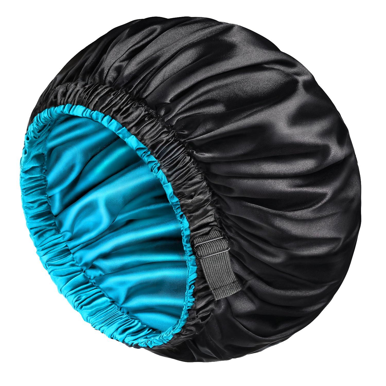 mikimini Satin Bonnet Silk Bonnet for Women, Double-Layer Large Sleeping Hair Bonnet for Long Curly Hairs and Braids, Hair Wrap for Sleeping with Elastic Band 2 Packs