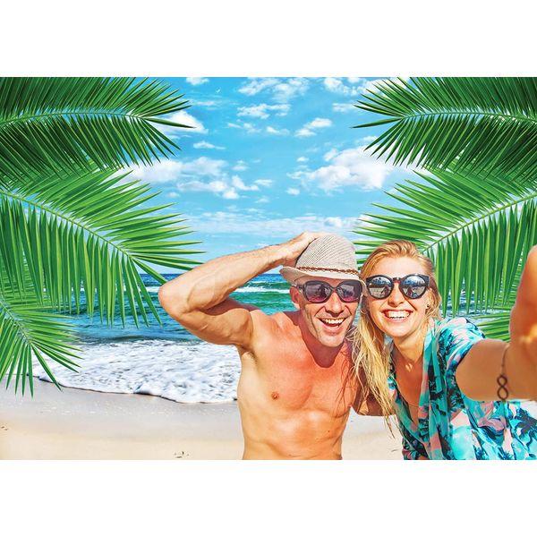 LYWYGG 10x8FT Tropical Beach Backdrop Vinyl Palm Trees Blue Sky Background for Photography Wedding Decoration Photography Backdrop Beach Backdrop CP-7-1008 1