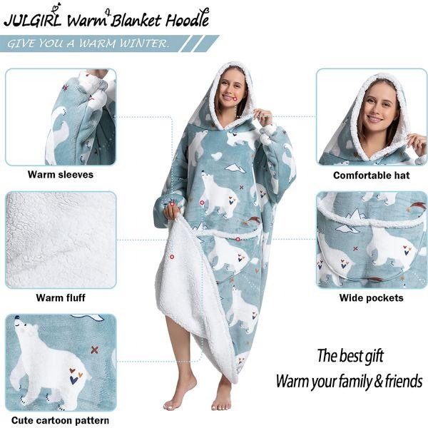JULGIRL Lengthen Oversized Wearable Blanket Hoodie Sherpa Fleece Lining Warm Hoodie with Giant Pocket for Men Women Adults Teens 2