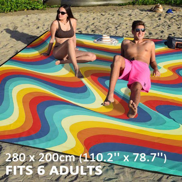 Beach Mat Picnic Blanket Extra Large 280x200cm Beach Mat Sandproof Waterproof Beach Blanket Outdoor Picnic Mat for Beach,Travel,Camping and Hiking -Portable Quick Drying Water Resistant - Multicolor 1