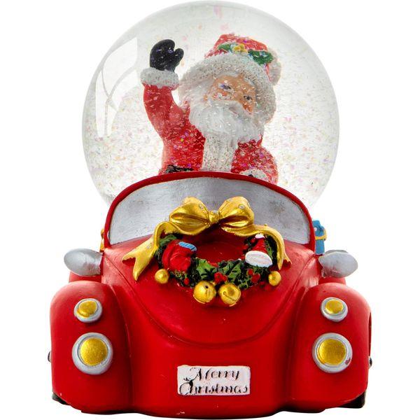 Celebright Christmas Musical Snow Globe with Water Spinner - Plays 8 Songs Including Jingle Bells & Lights Up with Changing LED Colours - Large 14cm (Santa in Car Driving)
