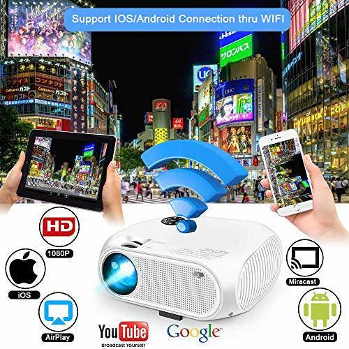 Wireless Wifi Video Projector 5500L, FAERSI Mini Movie Projector Support Dolby, Full HD 1080P, 50000Hrs, 200" Display, Compatible with Smartphones,TV Stick, Game Player, Home Theater 4