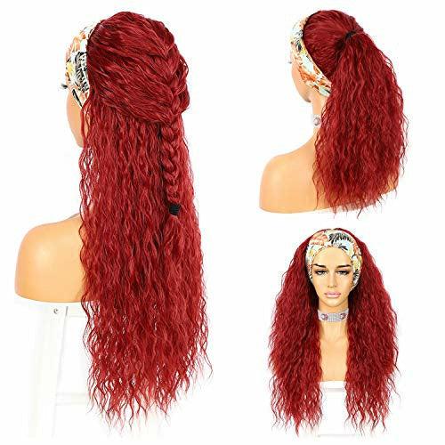 Sapphirewigs Curly Headband Wig Long Red Synthetic Wig Loose Water Wave Headband Wigs for Women Glueless 150% Density 26inch 1