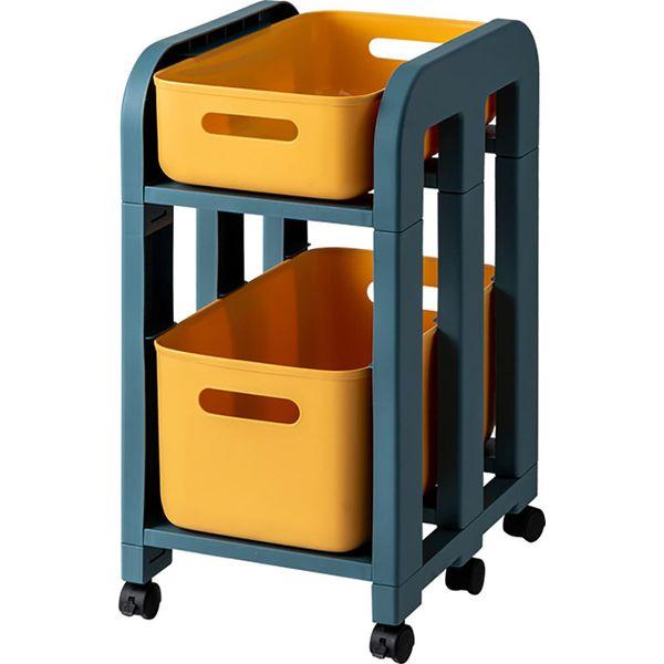 HOTRCR Storage Trolley Cart 3 Tier Storage Trolley on Wheels Organizer Serving Storage Cart Easy Assemble for Office, Kitchen, Bedroom, Bathroom, Laundry and Dresser, Blue-2 Tier 52cm