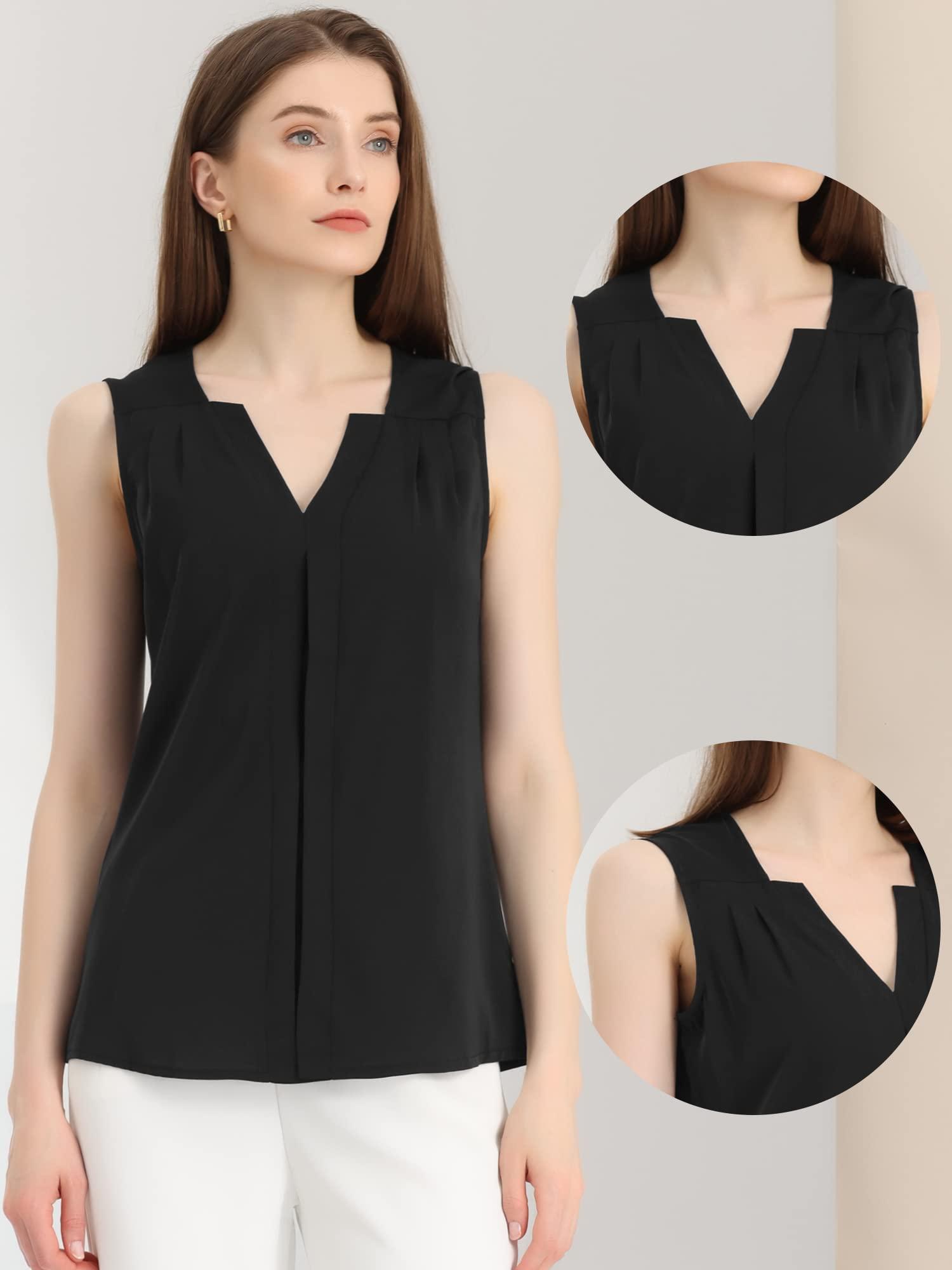 Allegra K Women's V Neck Sleeveless Top Chiffon Office Work Blouse Black M 1