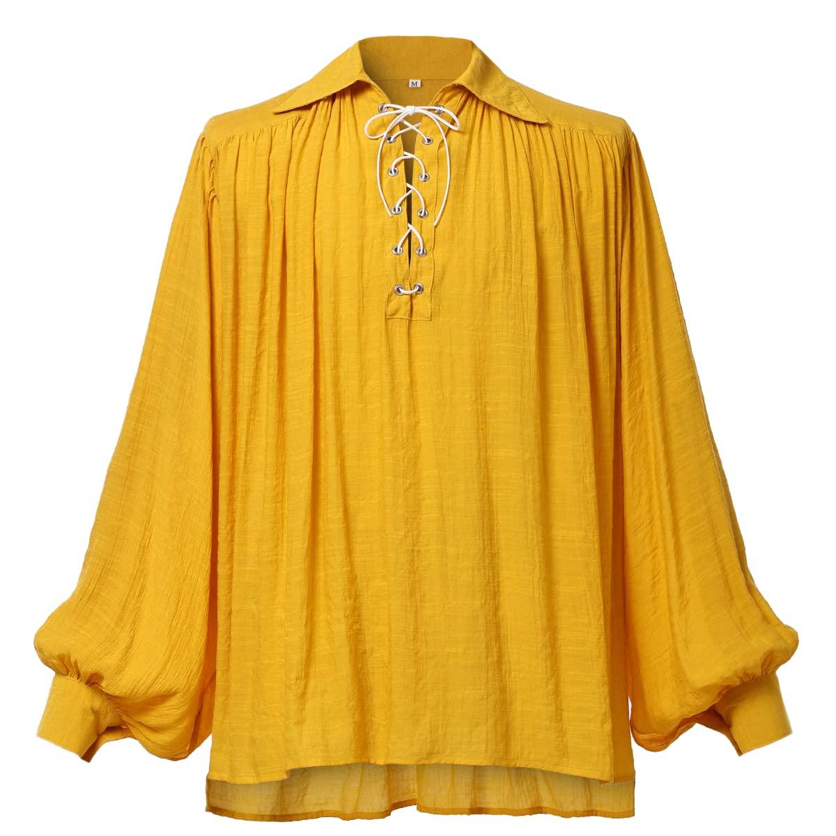 GRACEART Medieval Poet's Pirate Oversized Shirt Renaissance Festival Outfit Casual Wear Tops for Men or Women Yellow