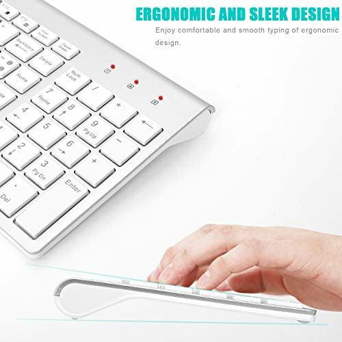 Wireless Keyboard and Mouse, Full Size Keyboard Mouse Set Compact UK Layout 2.4Ghz USB Receiver for PC Laptop Tablet Windows Mac -Silver White 4