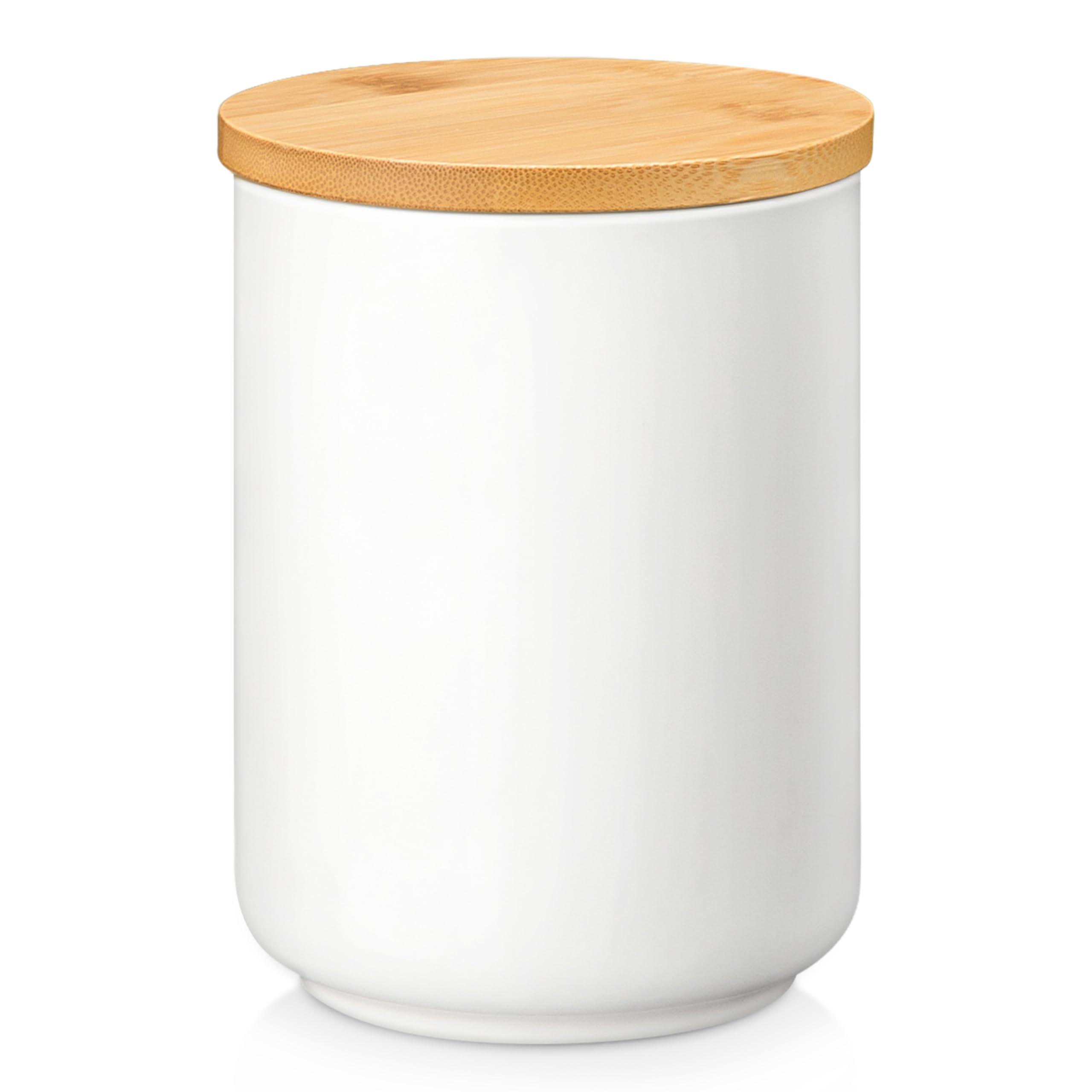 MALACASA Series REG, Tea Coffee Sugar Canisters, 2200ml Ceramic Kitchen Canisters, White Canister with Airtight Bamboo Lid for Coffee, Flour, Spices, Tea, Sugar