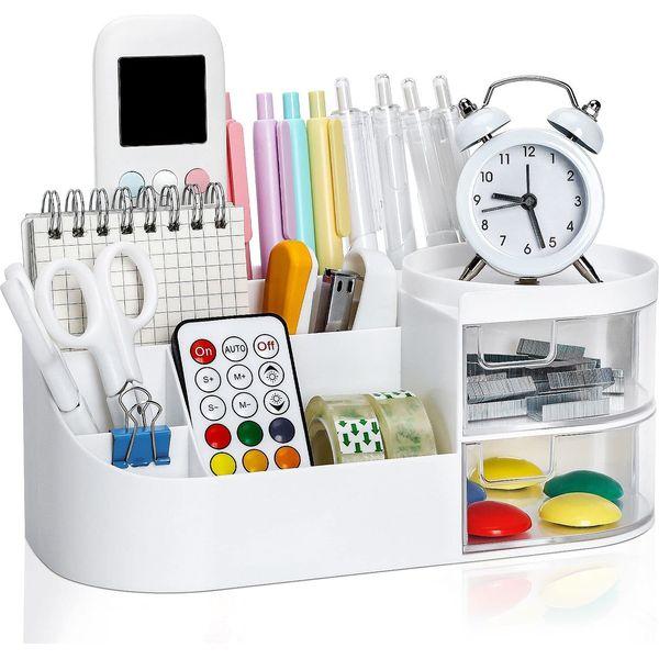 RUBRYKAZ Desk Storage Box,Desk Organiser,Makeup Organiser,Desktop Drawer Organiser,Vanity Organiser,Cosmetic Storage Organiser,Cute Desk Storage for Office Supplies,Bathroom Counter or Dresser -White 0