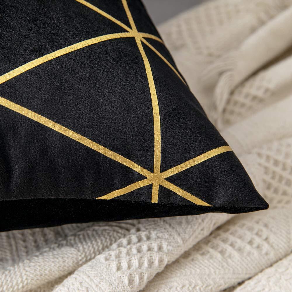 MIULEE Velvet Cushion Covers Gilded Modern Throw Pillow Cover Square Decorative Black and Gold Pillows with Gold Lines Soft Home for Sofa Living Room Bedroom 20 x 20 Inch 50 x 50 cm Pack of 2 1