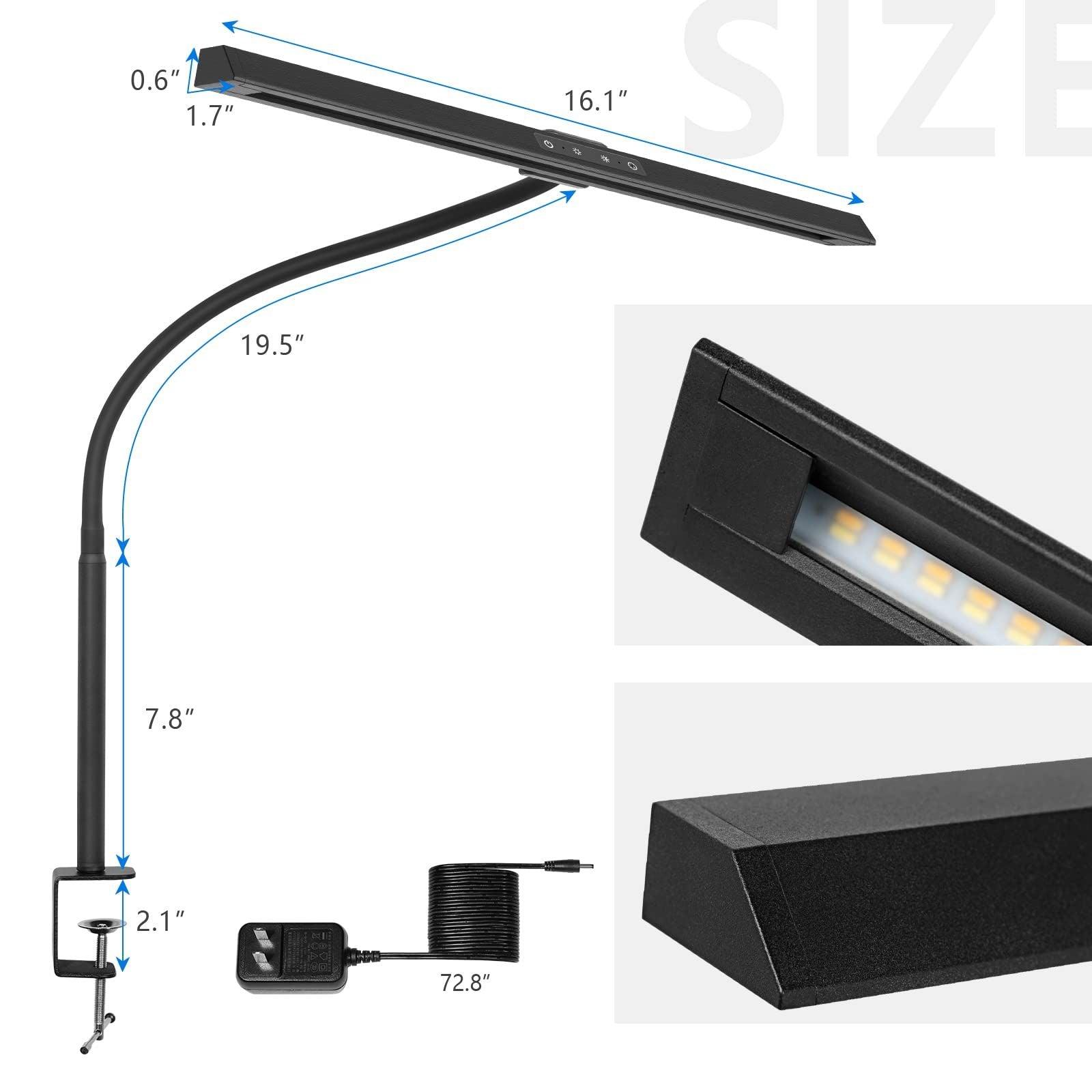 VONCI LED Desk Lamp, Computer Monitor Workbench Lights, 12W 600Lumen Long Swing Arm Table Lamp, Flexible Goose-Neck Clamp with 5 Color Modes 4