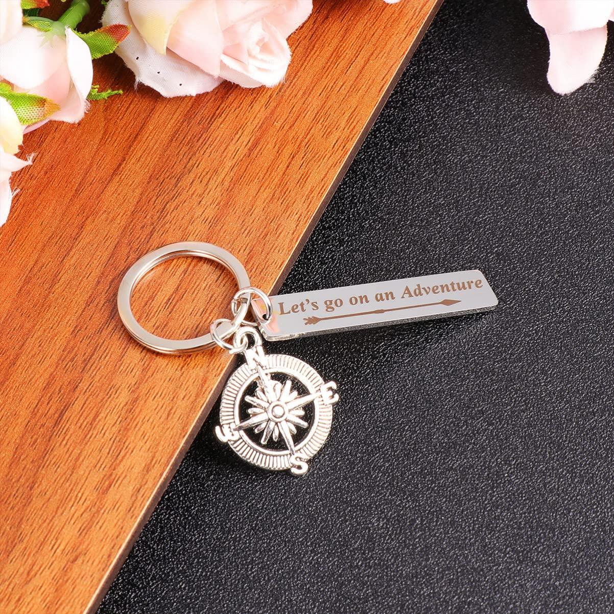 6pcs Graduation Keychain Let Go On an Adventure Keychain Metal Compass Keyrings Keychain Graduation Inspirational Keychain 2