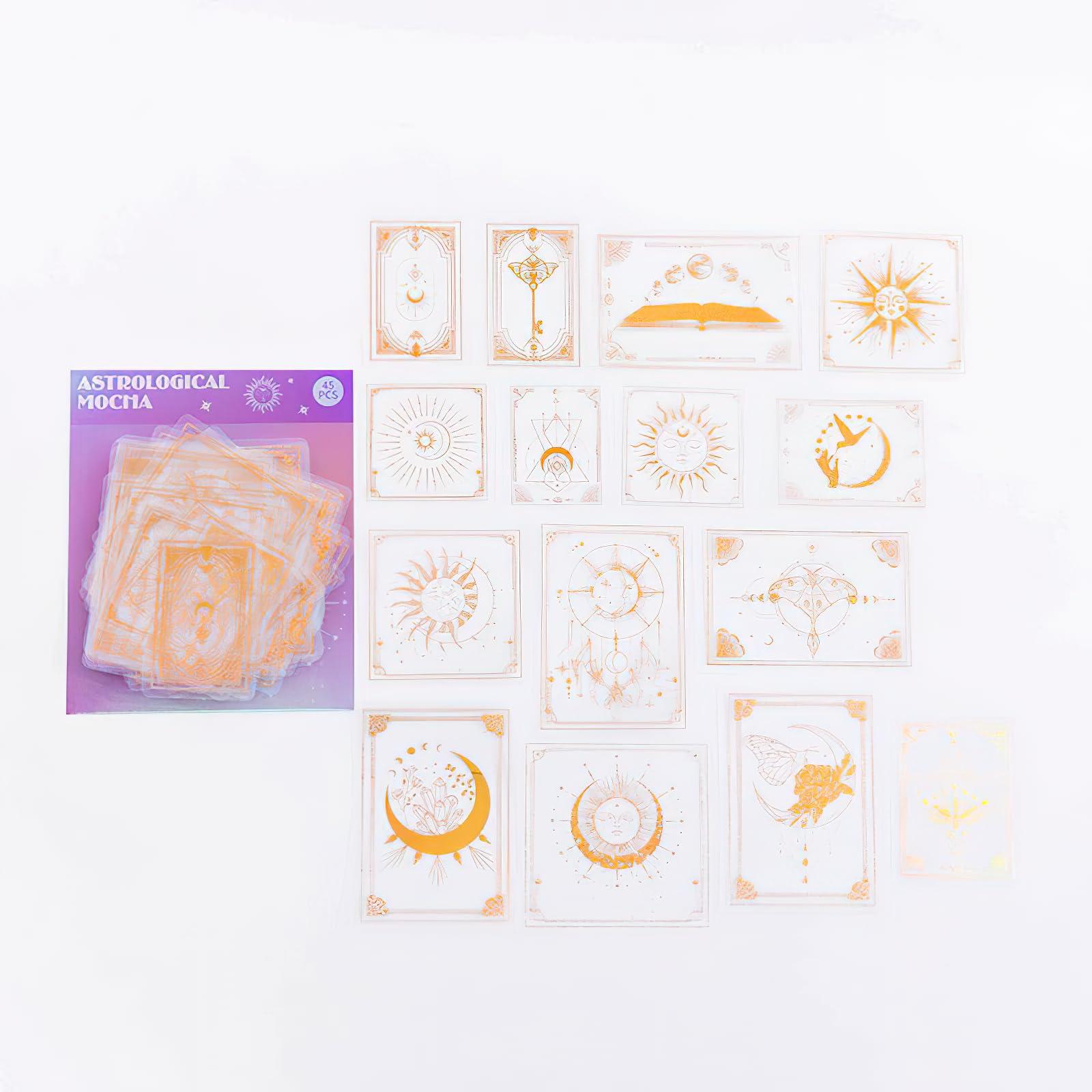 Gold Glitter Astrology Stickers 45 Pcs, Wonderful PET Stickers for Bullet Journal, Scrapbooking 0