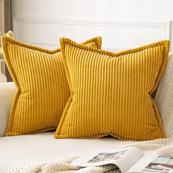 MIULEE Corduroy Cushion Covers Soft Decorative Square Throw Pillow Covers for Spring Cushion Soft Pillowcase Striped Corduroy Cushion Covers Pack of 2 for Home decor Sofa 40x40cm, Ginger