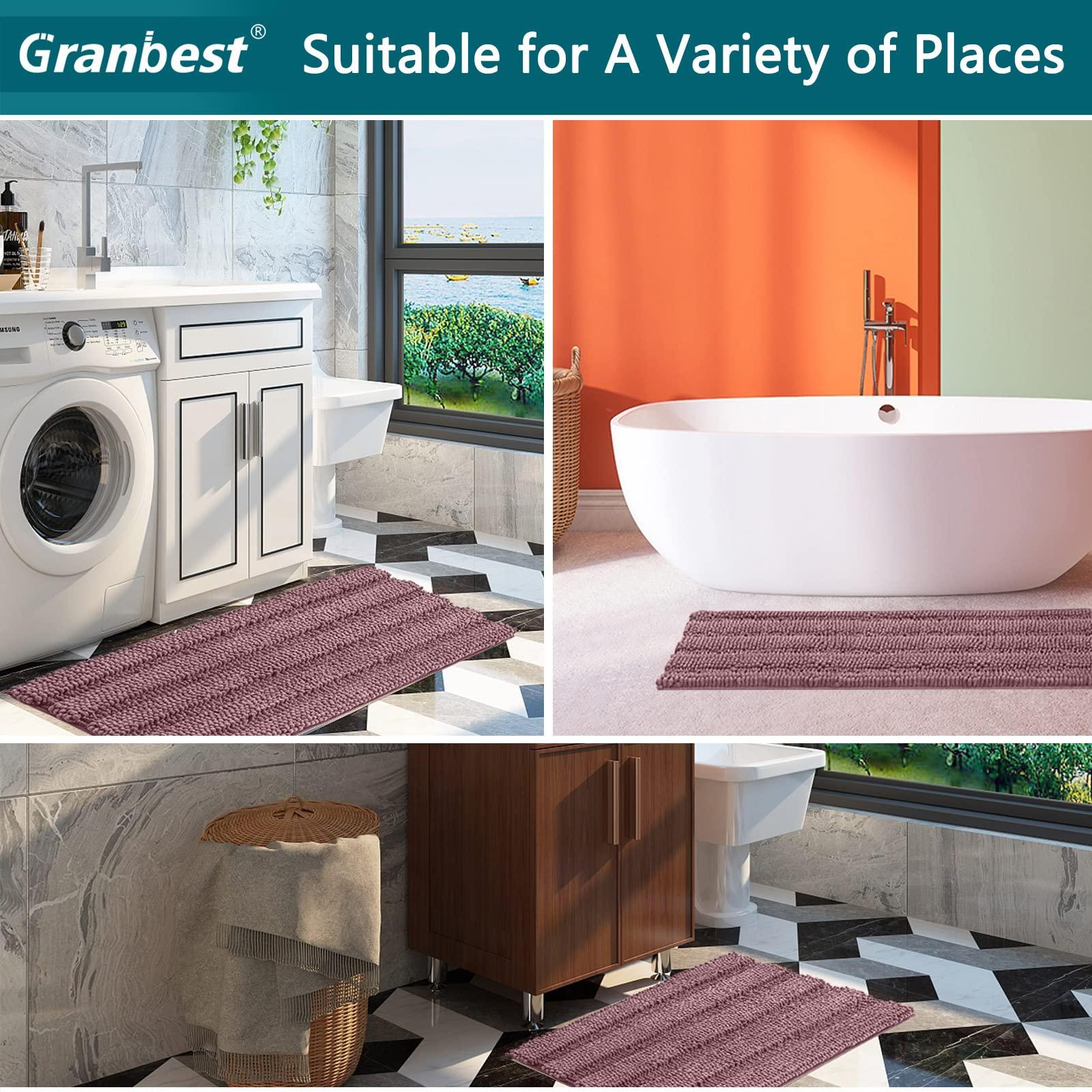 Granbest Non Slip Bath Mat Super Water Absorbent Chenille Floor Mat Machine Washable Soft Bath Rugs for Kitchen, Shower, Bathtub, Bathroom (50 * 80cm, Pink) 4