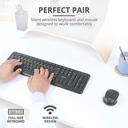 Trust Ymo Wireless Keyboard and Mouse Set - Qwerty UK Layout, Silent Keys, Full-Size Keyboard, Spill-Resistant, One USB Receiver, DPI Speed Button, Quiet Combo for PC/Laptop - Black 1