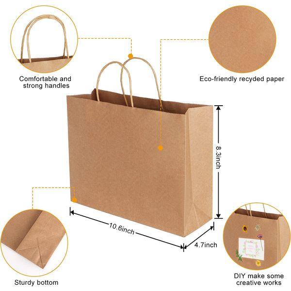 Paper bags,Gift Bags, Paper Bags with Handles, Brown Paper Bags (20pcs,27x12x21cm130GSM paper) 1