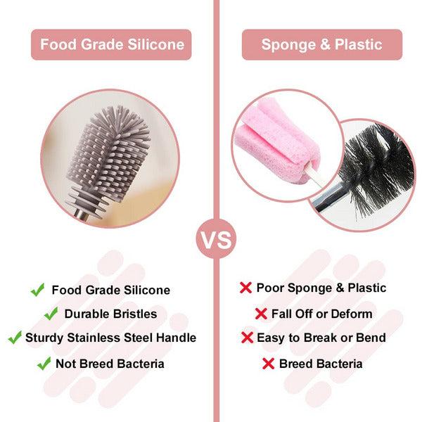 Haakaa Silicone Cleaning Brush, Baby Bottle Brush, Bottle Brush Cleaner Set, Reusable Cleaning Brush for Haakaa Pump, Milk Storage Bags, Straws. All-Round Cleaning, Sturdy Bristles. Pink 3
