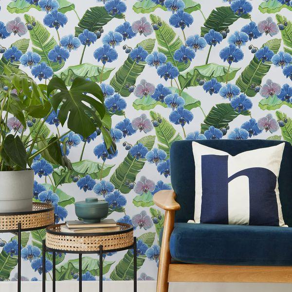 VaryPaper Phalaenopsis Floral Wallpaper Paste 44.5cmx800cm Blue Flower Contact Paper Removable Paste the Wall Wallpaper Self Adhesive Vinyl Wrap for Kitchen Countertops Living Room Furniture Wall Deco 2