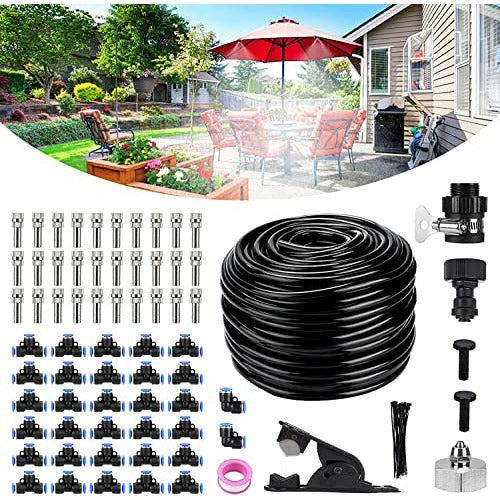 XDDIAS Outdoor Misting System, 24m Mist Cooling System with 30 Mist Nozzles - Fan Misting Kit Automatic Irrigation for Garden Patio Greenhouse 0