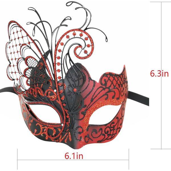 Ubauta Red/Black Butterfly Rhinestone Metal Venetian Women Mask for Masquerade/Mardi Gras Party/Sexy Costume Ball/Wedding 4