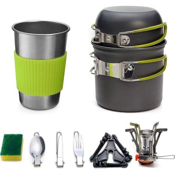 Queta Camping Cookware Set, Camping Pot with Stove Picnic Hiking Utensil Gear Picnic Cookware Cooking Tool Set 0