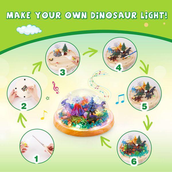 Dinosaur Gifts for Girl & Boys 3 4 5 6 7 8+Years Old DIY Dinosaur Music Night Light Dinosaur Terrarium Kit Toys with Remote Control and Handmade Art Craft Festival and Birthday Gifts for Boys & Girls 3