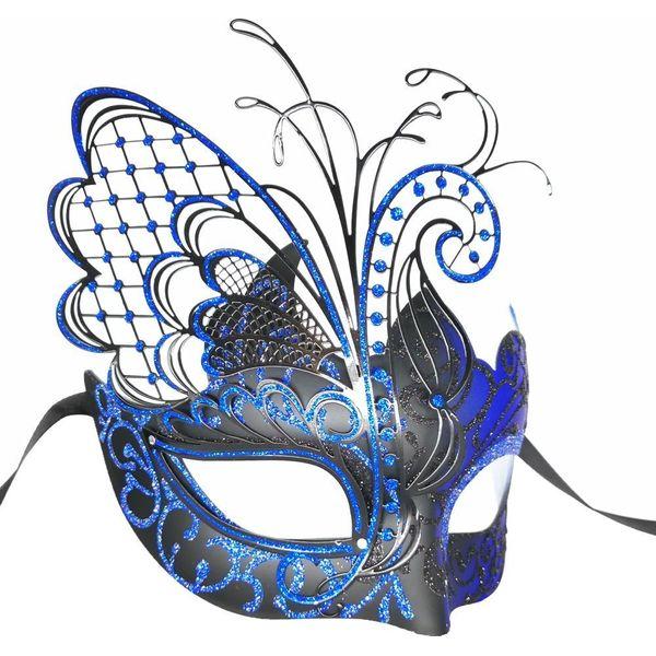 Ubauta Blue/Black Butterfly Rhinestone Metal Venetian Women Mask for Masquerade/Mardi Gras Party/Sexy Costume Ball/Wedding 1