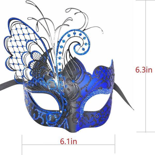 Ubauta Blue/Black Butterfly Rhinestone Metal Venetian Women Mask for Masquerade/Mardi Gras Party/Sexy Costume Ball/Wedding 4