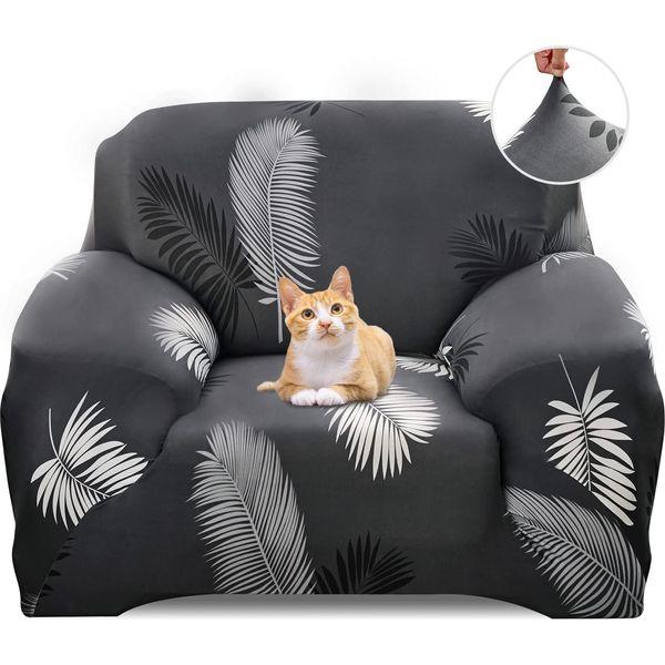 Jaotto Sofa Covers 1 Seater Stretch Sofa Slipcovers Universal Couch Cover 1-Piece Washable Non-Slip Pattern Spandex Polyester Loveseat Sofa Slipcover Protector for Pets,Gray Feather
