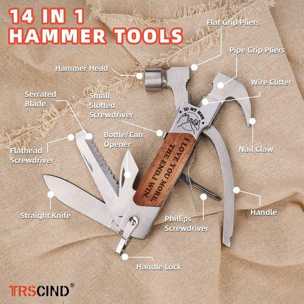 Multitool Valentines Gifts for Him, Cool I love you Anniversary Birthday Gifts for Men Partner Boyfriends, Mini Hammer with Pliers Screwdrivers Bottle Opener, Husband gifts Outdoor Camping Gadgets DIY 2