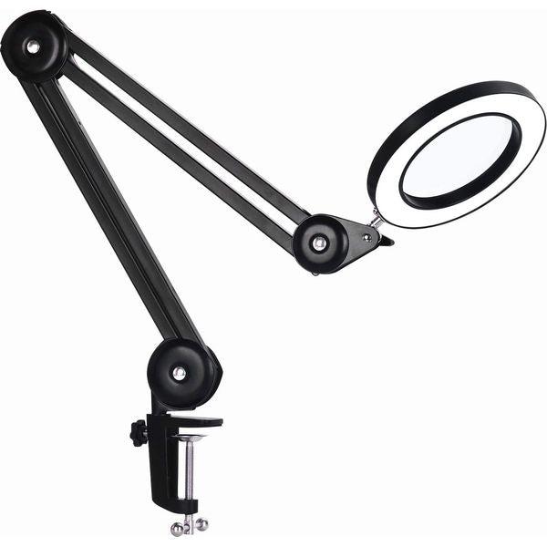 Beyamz LED Magnifying Lamp, Illuminated Magnifier Lamp - with Clamp, Metal Swivel Arm, 3-Color-Mode Dimmable Lights, and 5-Dioptor 105mm Diameter Lens
