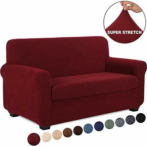 TIANSHU 2 Piece Sofa Slipcover, Stretch Couch Cover for Sofa, Stylish Jacquard Furniture Covers (Loveseat, Dark Wine)
